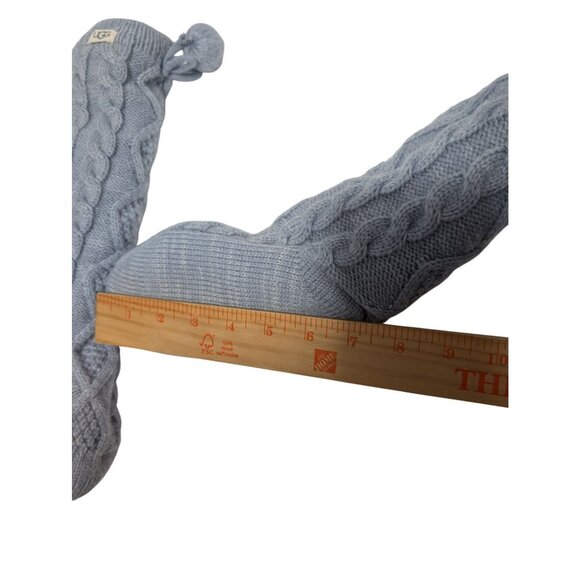 UGG Womens Cable Knit Fleece Lined Socks With Pom Cozy Winter Light Gray Warm - Picture 4 of 4